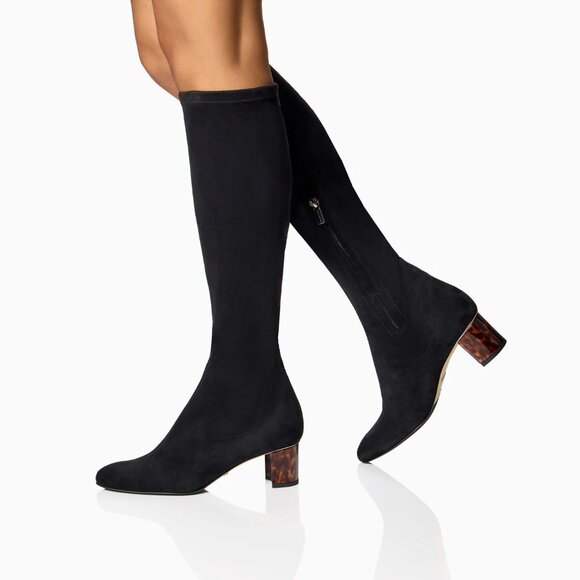 Sarah Flint Alexandra 50 Black Stretch Knee High Suede Boots EU 35.5 US 5.5 - Picture 1 of 15